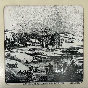 VTG Currier & Ives Art Tile American Winter Scene